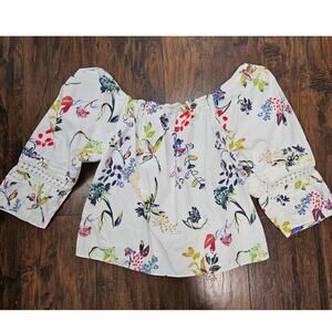 TANYA TAYLOR off the shoulder top SIZE 4 Floral Spring